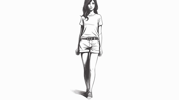 a drawing of a girl with a t - shirt on