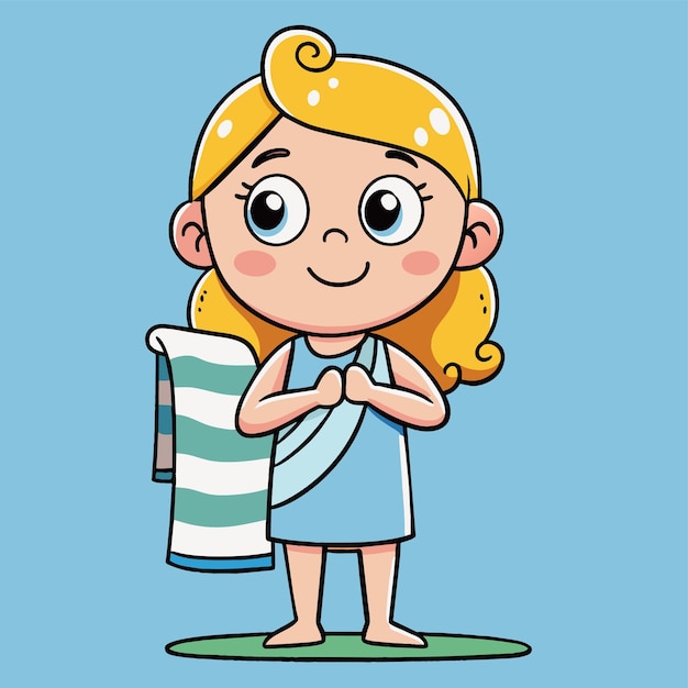 Vector a drawing of a girl with a towel that says  the one is holding a towel