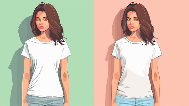 Vector a drawing of a girl with a white shirt that says she is standing in front of her