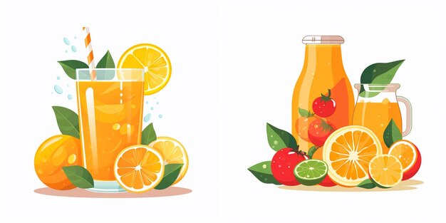 Vector a drawing of a glass jar of fruit and a jar of juice with the words fruit and vegetables