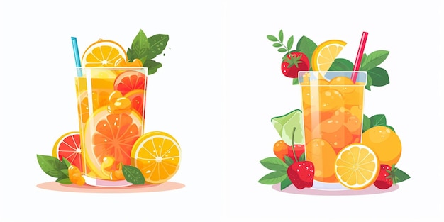 Vector a drawing of a glass of oranges and strawberries