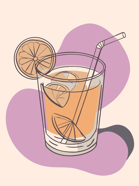 Vector a drawing of a glass with lemonade and a straw