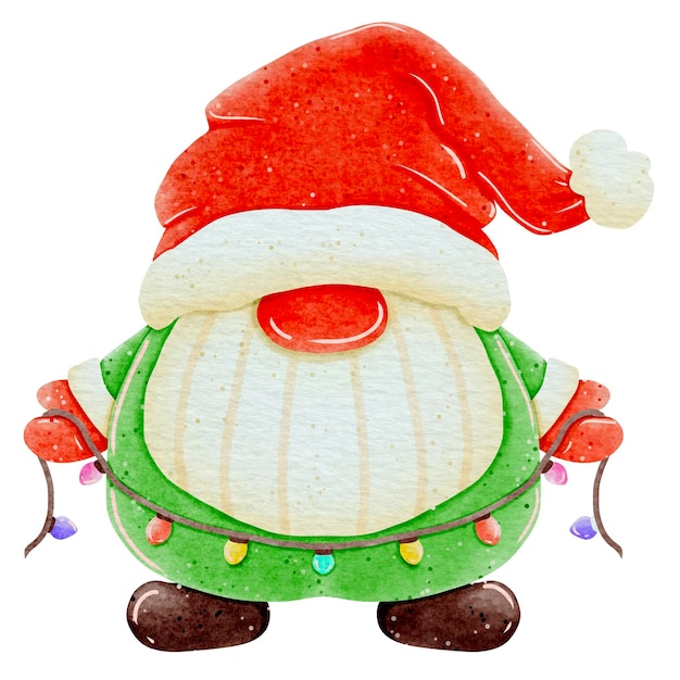 a drawing of Gnome santa claus with a green shirt and a santa hat