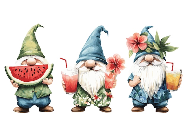 a drawing of a gnome with a watermelon on his head