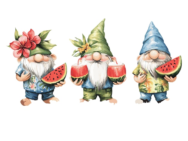 a drawing of a gnome with a watermelon and watermelon