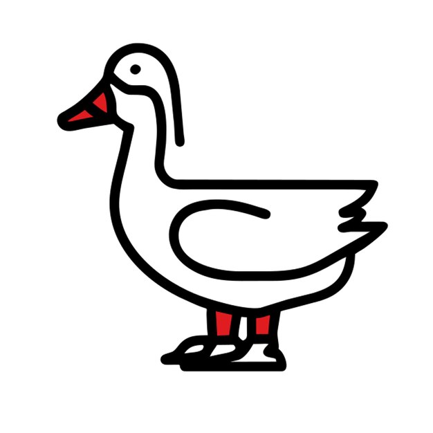 Vector a drawing of a goose with a red beak and a black outline