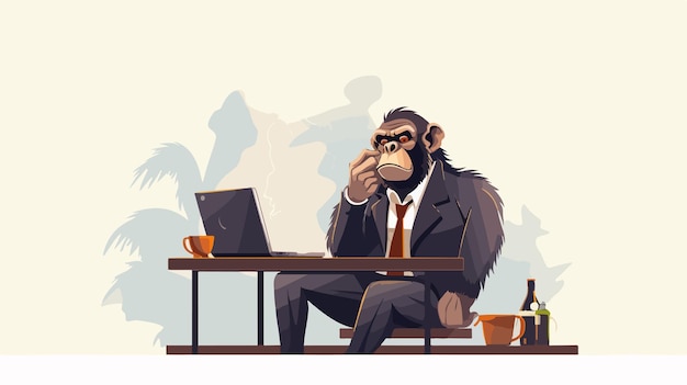 Vector a drawing of a gorilla with a laptop in front of him