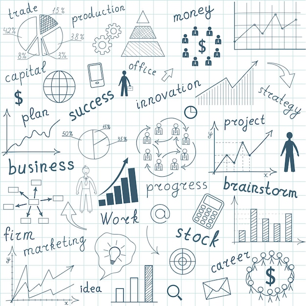 Drawing graphs and charts business strategy plan concept idea on a white background