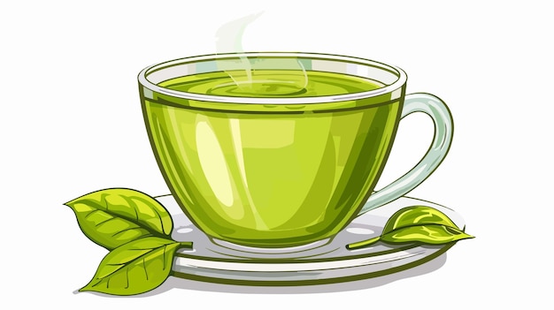 a drawing of a green cup of green tea and a green tea