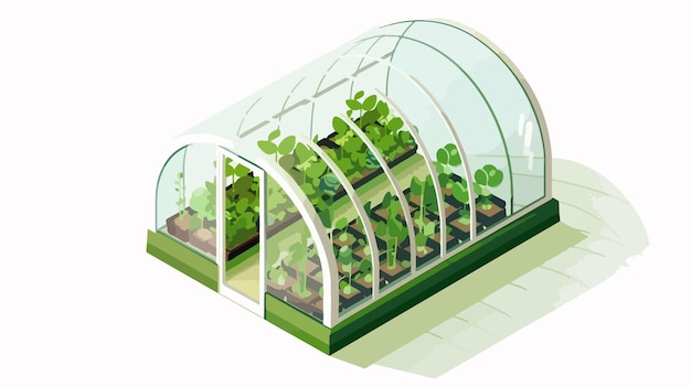 a drawing of a green house with plants inside of it