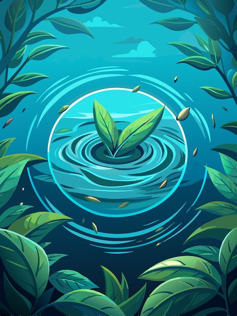 Vector a drawing of a green plant with a green leaf floating in the water