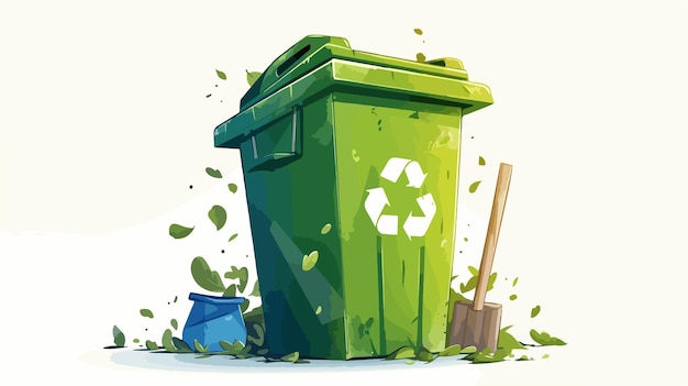 a drawing of a green trash can with a trash can and a trash can