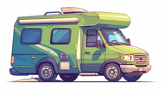 Vector a drawing of a green van with a surfboard on the top