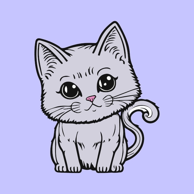 A drawing of a grey cat with a blue background.