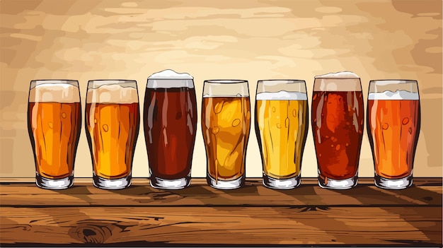 Vector a drawing of a group of beer glasses with the words  beer  on the bottom