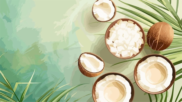 a drawing of a group of coconuts on a green surface