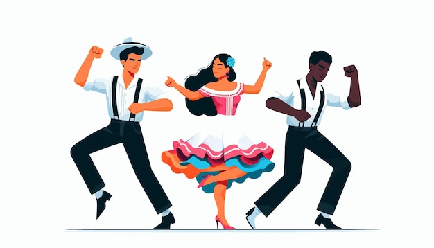 a drawing of a group of people dancing in a line