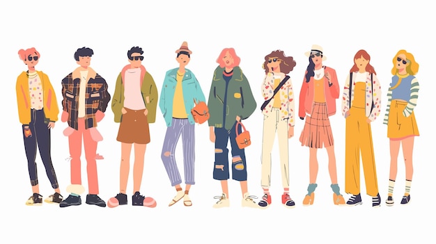 Vector a drawing of a group of people with hats and jackets