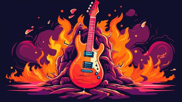 Vector a drawing of a guitar in flames