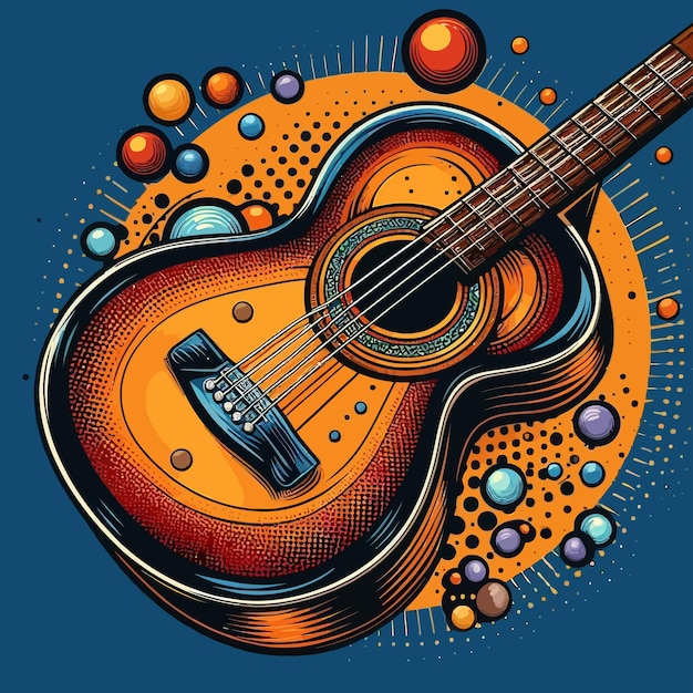 Vector a drawing of a guitar that has the word guitar on it