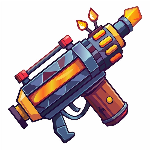 a drawing of a gun that has a red top and a yellow bottom