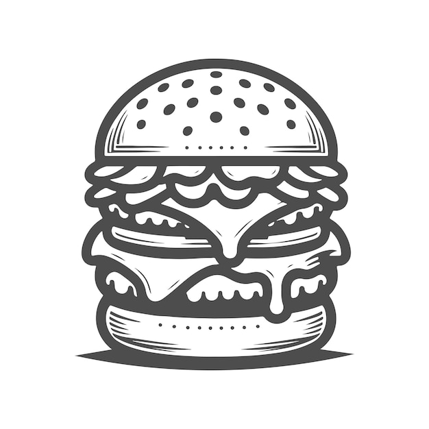 A drawing of a hamburger Burger fast food silhouette Black Vector Icon on white background