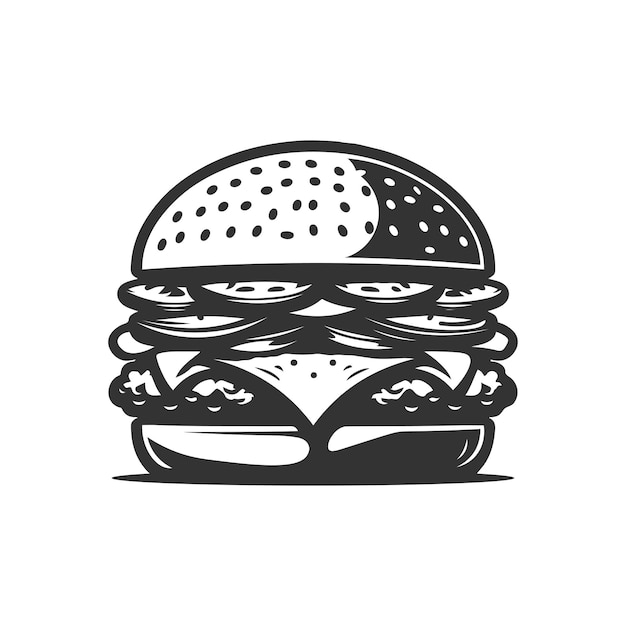 A drawing of a hamburger Burger fast food silhouette Black Vector Icon on white background