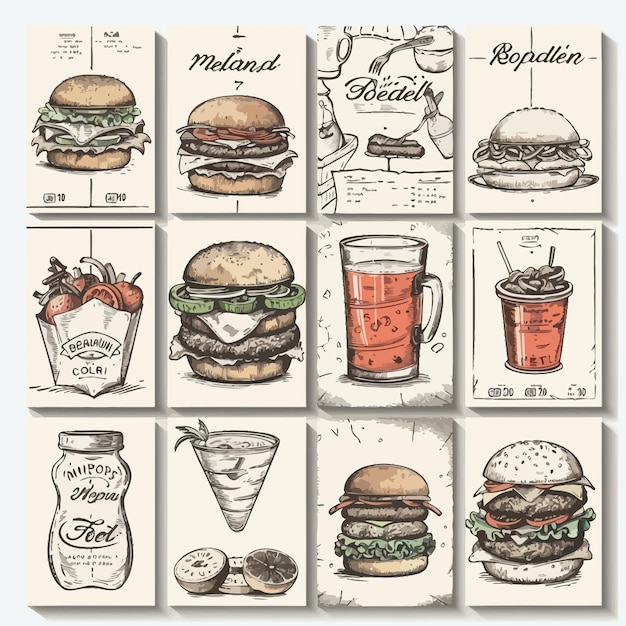 Vector a drawing of a hamburger and a cup of beer