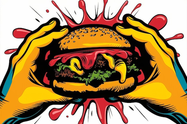 a drawing of a hamburger with a picture of a hamburger with the word burger on it