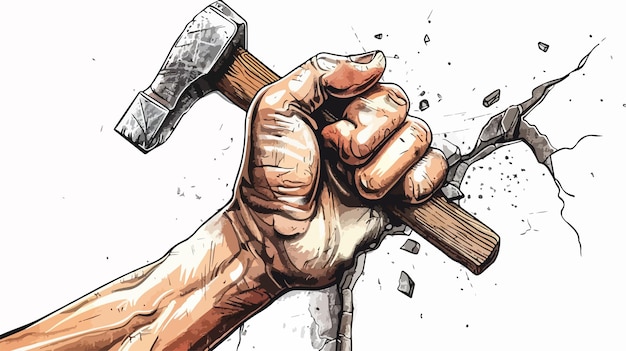 Vector a drawing of a hammer being held in a hand that has a hammer in it