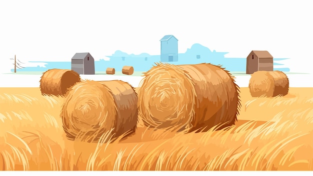 Vector a drawing of hay bales in front of a farm with a barn in the background