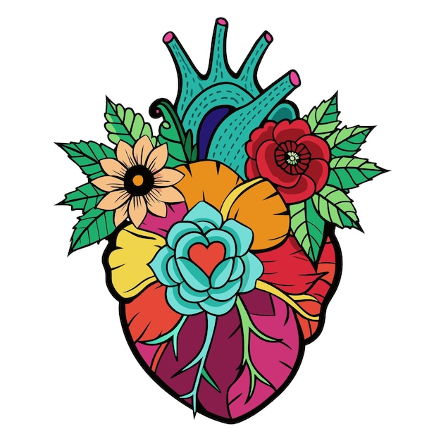 a drawing of a heart with flowers and a heart that says quot the heart quot