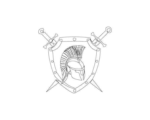 Vector a drawing of a helmet with a sword in it