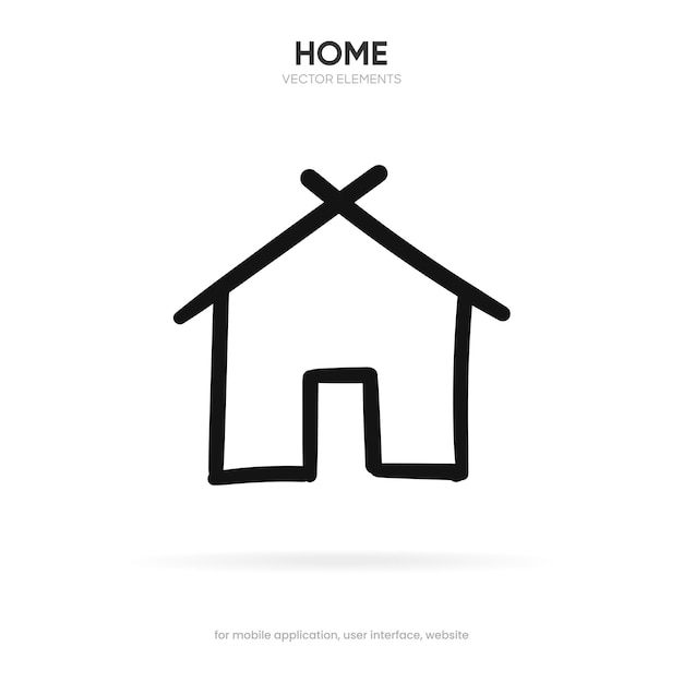 Drawing home homepage base main page house icon emblem symbol sign push button for ui website