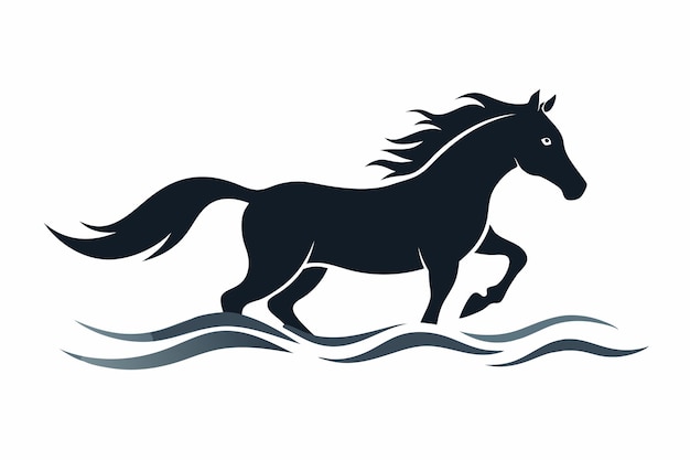 Vector a drawing of a horse with a black mane running through the water