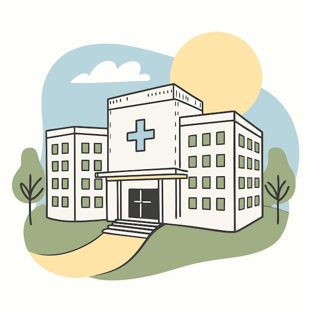 Vector a drawing of a hospital with a cross on it