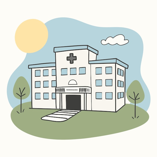 Vector a drawing of a hospital with a cross on the top