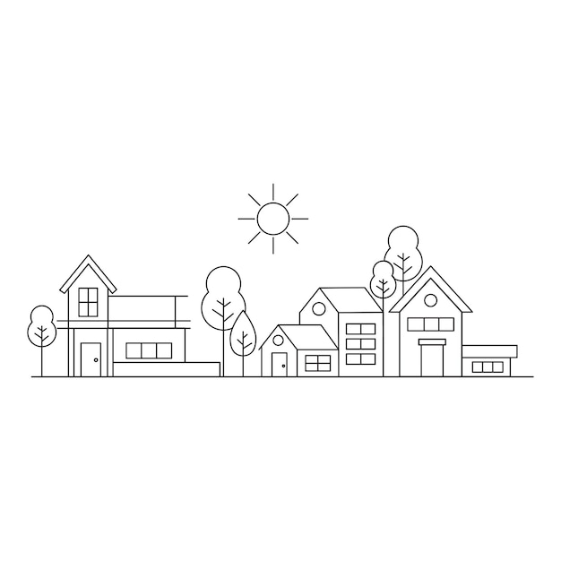 Drawing of house residential building concept logo symbol construction vector illustration