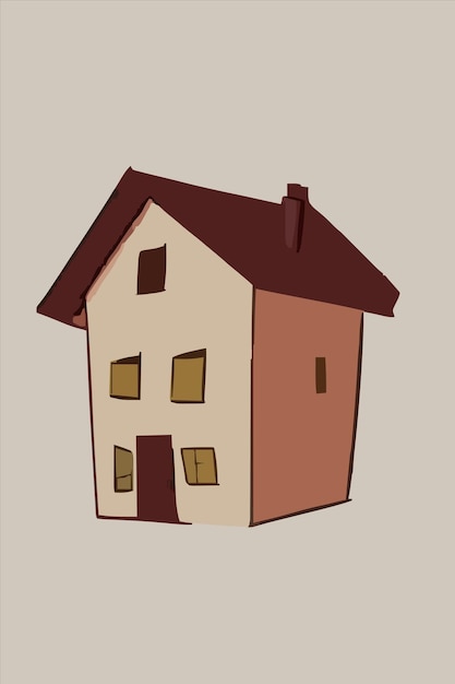 a drawing of a house with a brown roof and a brown roof