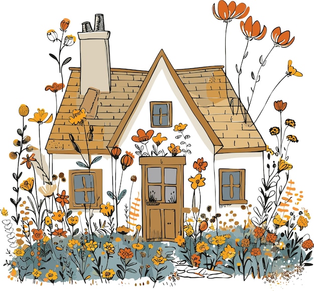 a drawing of a house with a butterfly on the front