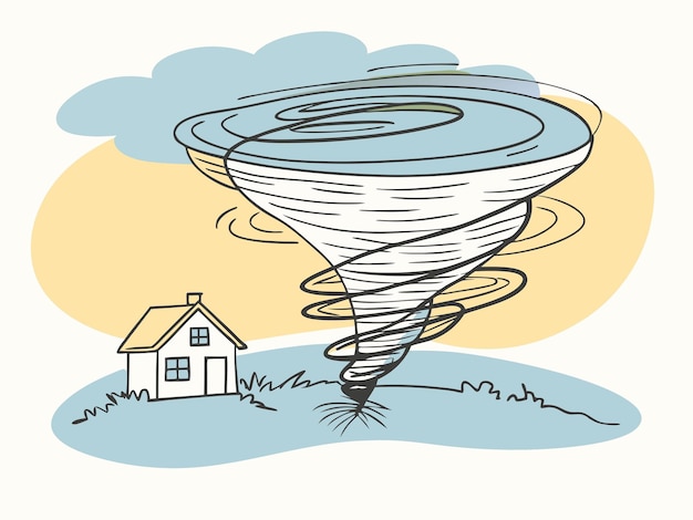 Vector a drawing of a house with a flying balloon in the sky