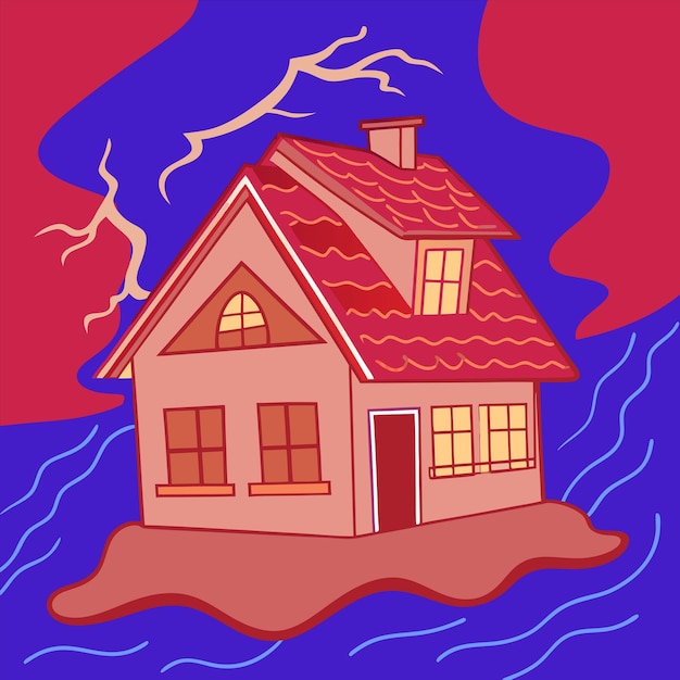 a drawing of a house with a red roof and a house with a roof that says quot the house quot