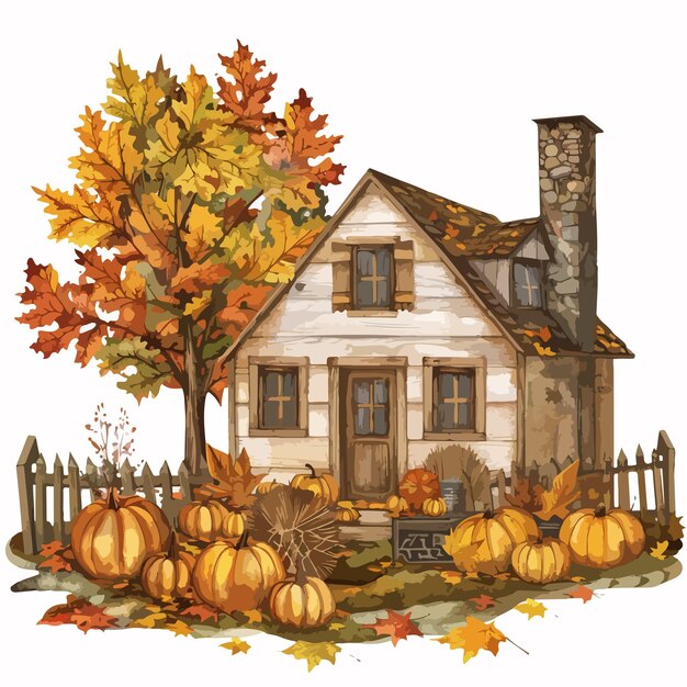 Vector a drawing of a house with a tree and a house with a sign that says  fall