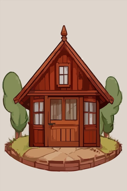 a drawing of a house with a tree on the top