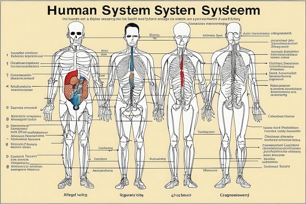 Vector a drawing of a human skeleton with the word human system on it