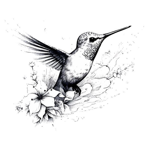 Vector a drawing of a hummingbird with a flower in the background