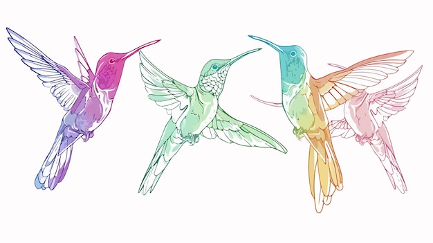 Vector a drawing of hummingbirds with colored feathers