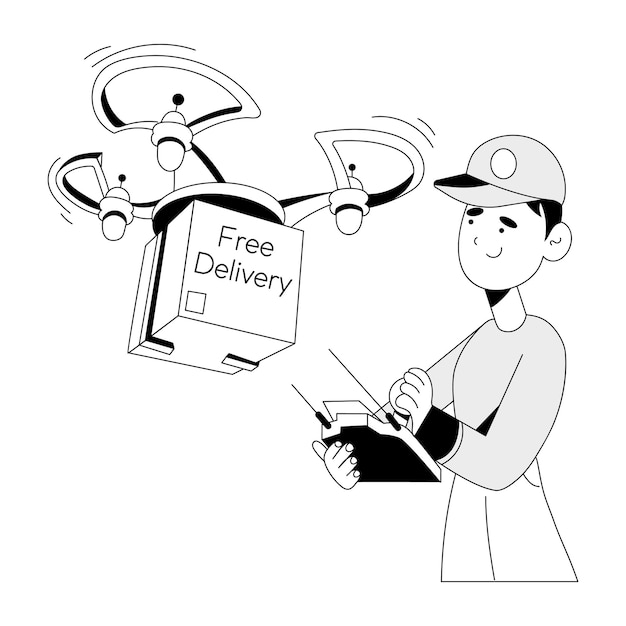 Drawing illustration of drone delivery