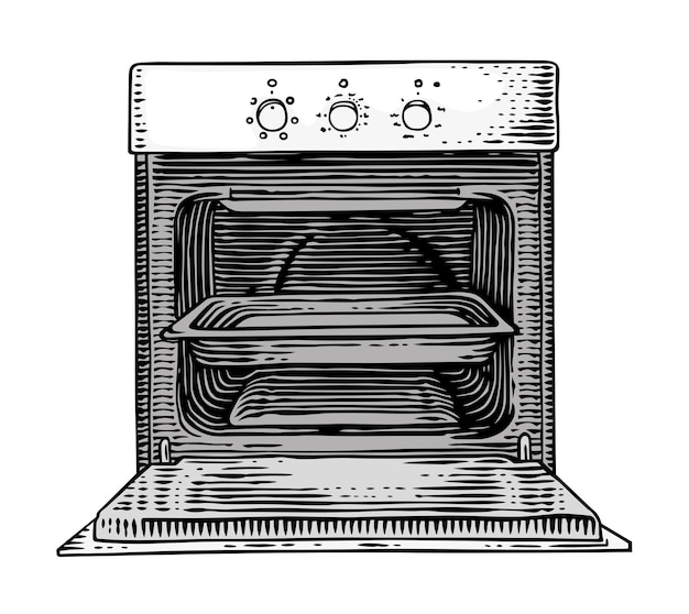 Drawing of isolated kitchen oven on the white background