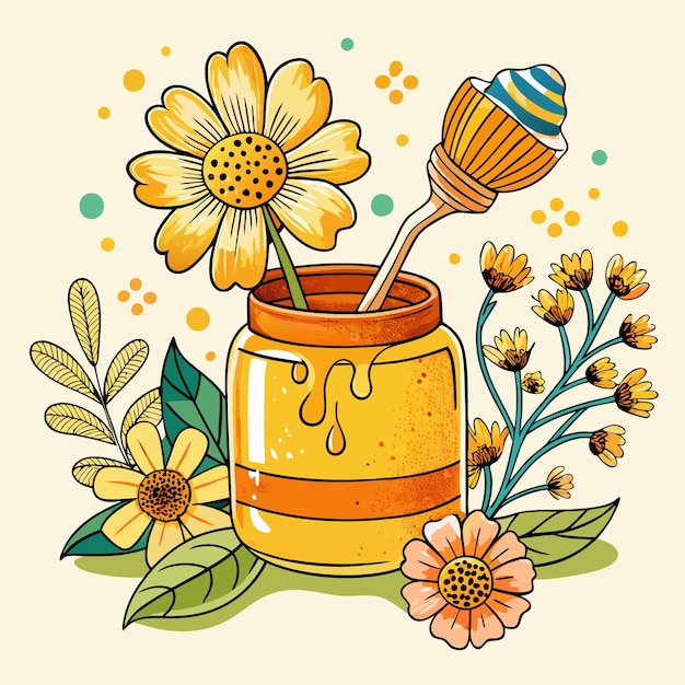 Vector a drawing of a jar with a straw in it and flowers